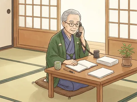 電話で相談を受けるおさめの挿絵